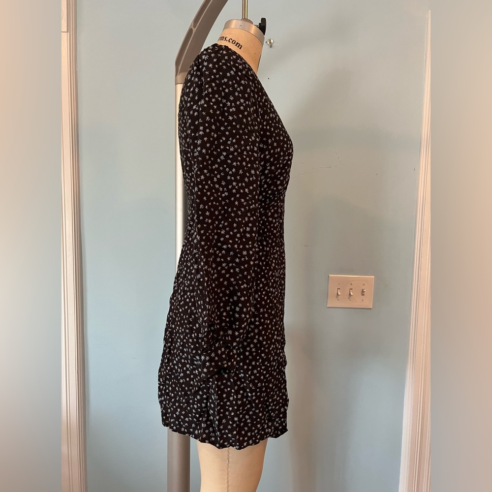 NWOT Madewell Seamed Long-Sleeve Mini Dress in - Black Navy Floral - Picture 3 of 5